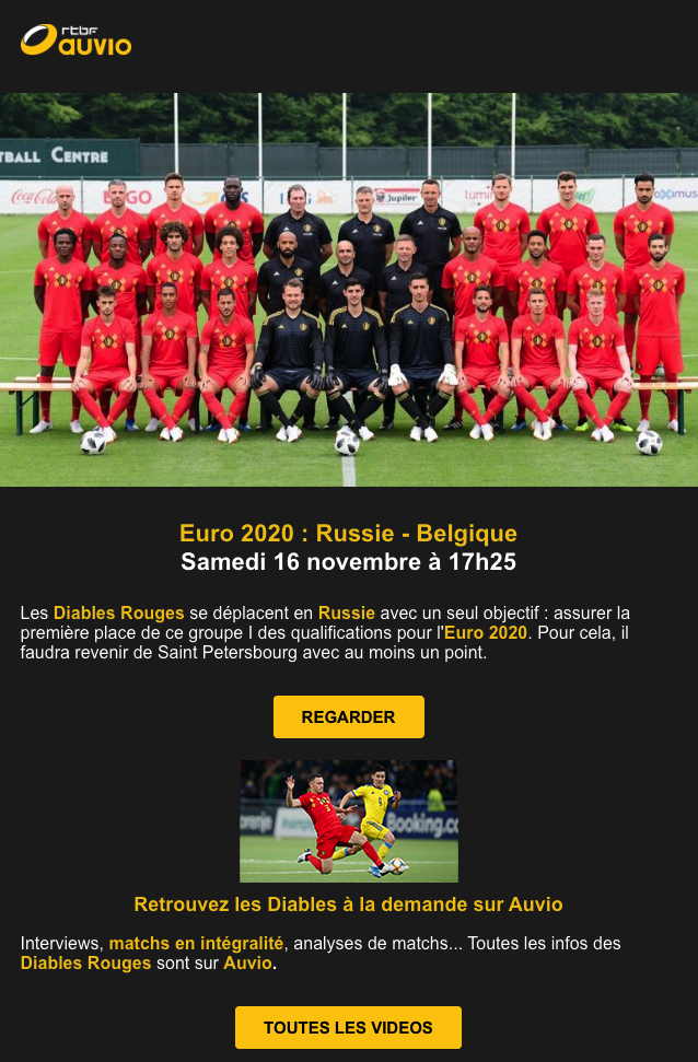 Bannière Facebook. Qualification Euro 2020 - Russie - Belgique. 2019-11-16
